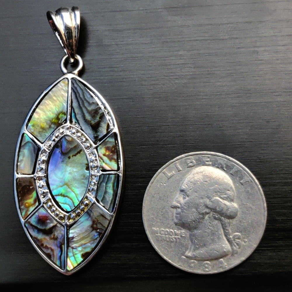 Abalone Shell Gemstone Silver Pendant Necklace #0… - image 3